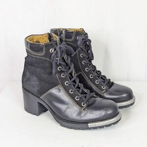 Fly London Leal Black Lace Up Suede Leather Combat Boots